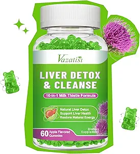 Milk Thistle Gummies for Adults Kids. Liver Cleanse Detox Repair Gummies, Milk Thistle Extract Supplement for Liver Support Digestive Antioxidant, 60ct Apple Flavor