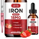 Flydende jerntilskud til kvinder og mænd jerndråber Jerntilskud til anæmi med folat, C-vitamin, B12 for røde blodceller Support-Strawberry, 2 Fl Oz