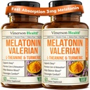 Melatonin Sleep Aid med L Theanine & Valerian Root - Gurkemeje Supplement - Gurkemeje Curcumin med Ginger & Sort Pepper - L- Theanine & Melatonin 3 mg til søvn, ro og stress Relief - 2 pakke