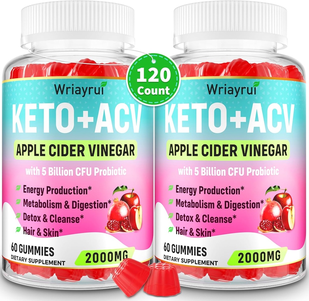 Apple Cider Vincious Gummies, Advanced Keto ACV Gummies, ACV Gummies for Detox, Rense, Metabolisme & fordøjelse, Keto Support, Formuleret med grøn te, B6 & B12, Probiotika, 120 Counts