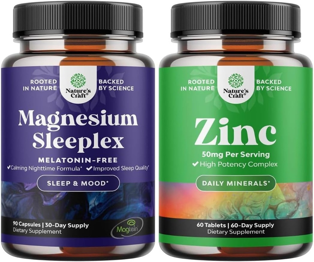 Bundle of High Absorption Magnesium Sleep Supplement - Melatonin- Free Calm Magnesium til søvn og zink 50mg immunforsvar - Zink Complex supplement til immunsystemet