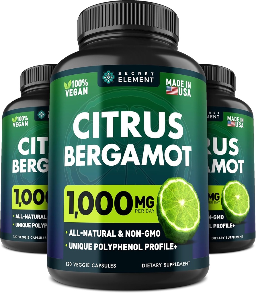 3 Pack Citrus Bergamot Extract 1000mg, supplement til hjerte, immunsystem support, og sund aldring - Pure 360 Vegan kapsler