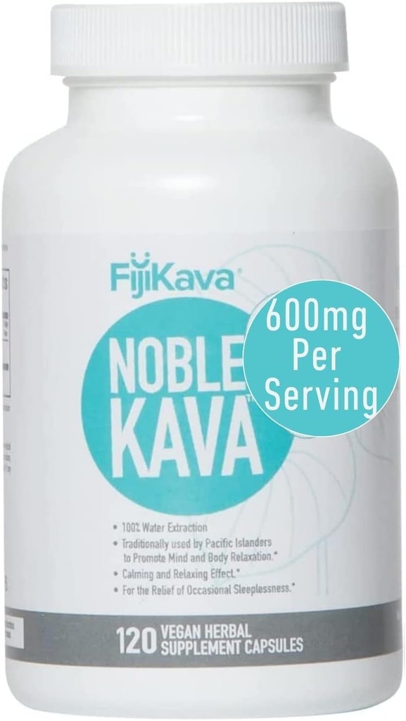 FijiKava Noble Kava Kapsler, 600mg Kavalactoner Per Serving, Natural Relaxation & Sleep Support, Vegan & Non- GMO, 120- Greve, Premium Piper Methysticum Extract til rolig & Stress Relief