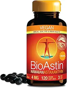 Nutrex Hawaii Vegan BioAstin Hawaii Astaxanthin - 4 mg, 120 Softels - Farm-Direct Premium Antioxidant supplement til støtte øje, hud, fælles & immunsystem sundhed - Vegan, ikke-GMO & gluten- fri