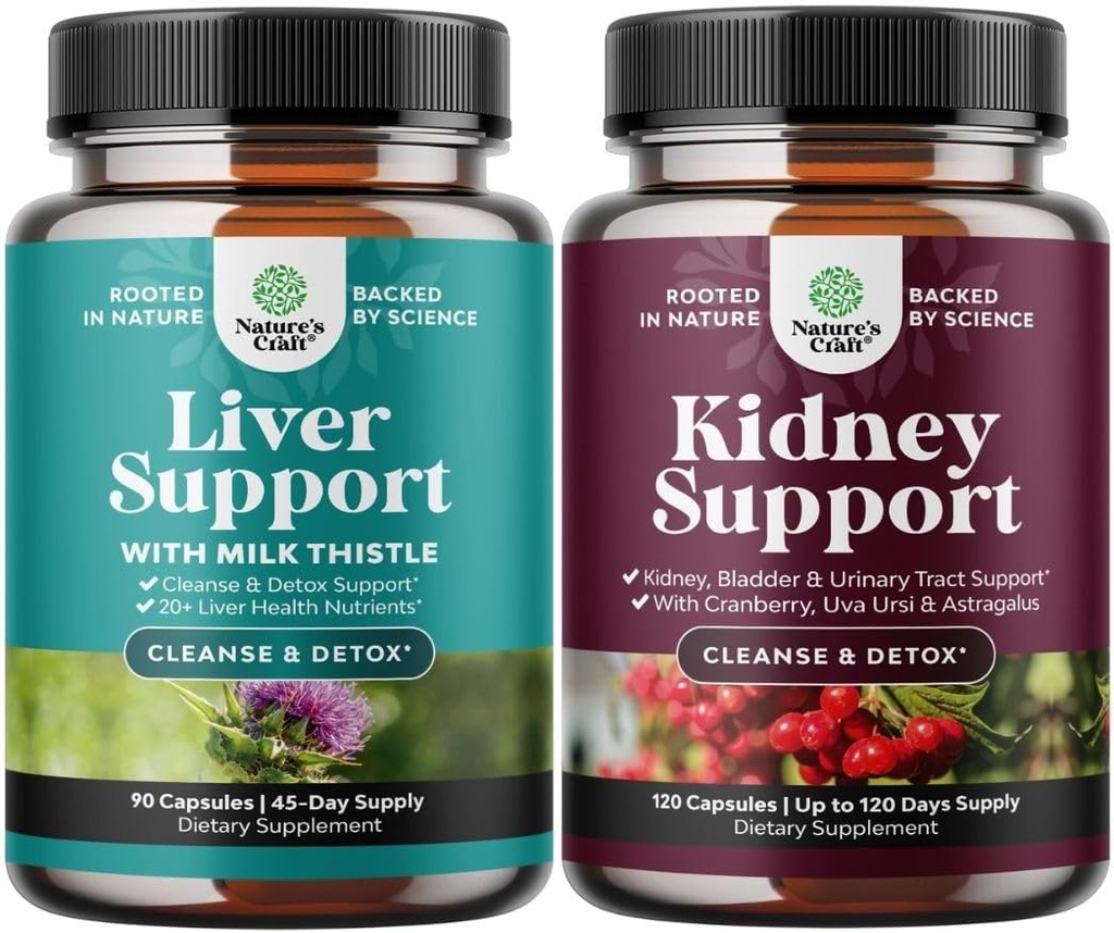 Bundle af lever rense Detox & Reparation - Silymarin Mælk Thistle Kosttilskud med Mælkebøtte Root, Cholin, Beetroot & Artichoke Extract og Nyre Support med Uva Ursi, Stinging Nettle & Astragalus
