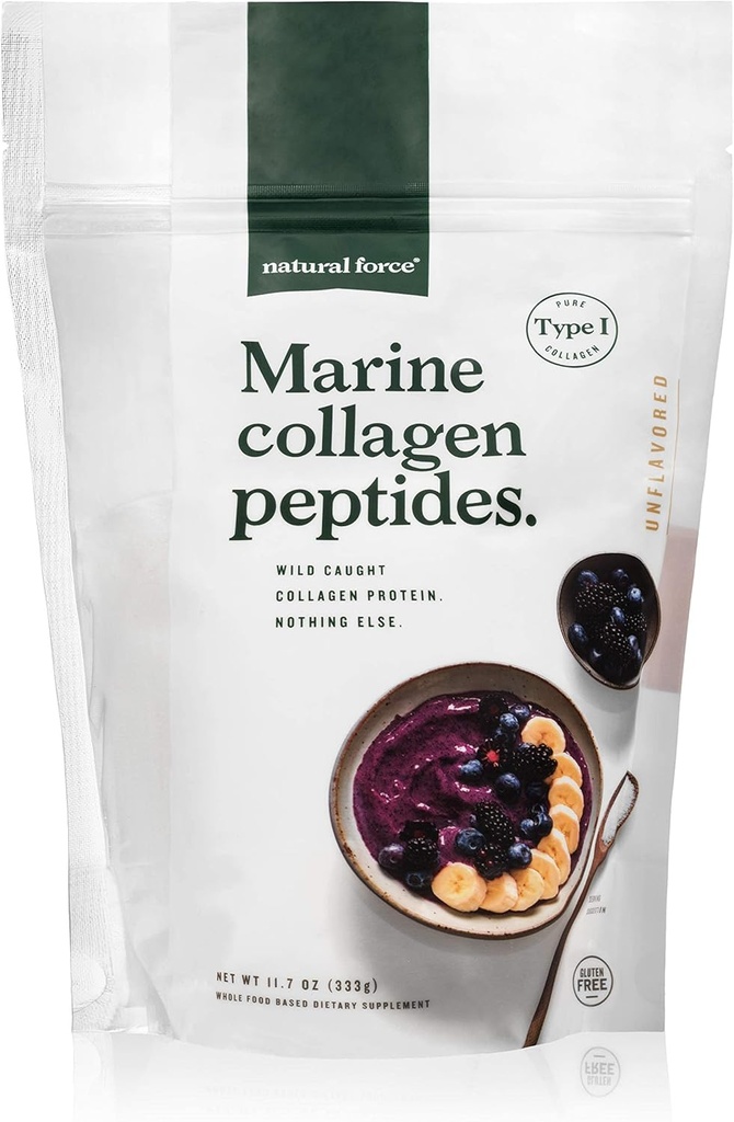 Natural Force Clean Marine Collagen Powder - Testet for toksiner - Certificeret Keto & Paleo - Hydrolyzed Pure Type I Protein for Anti Aging, hud, hår og negle - Wild Caught + non-GMO, 11.7 Ounce