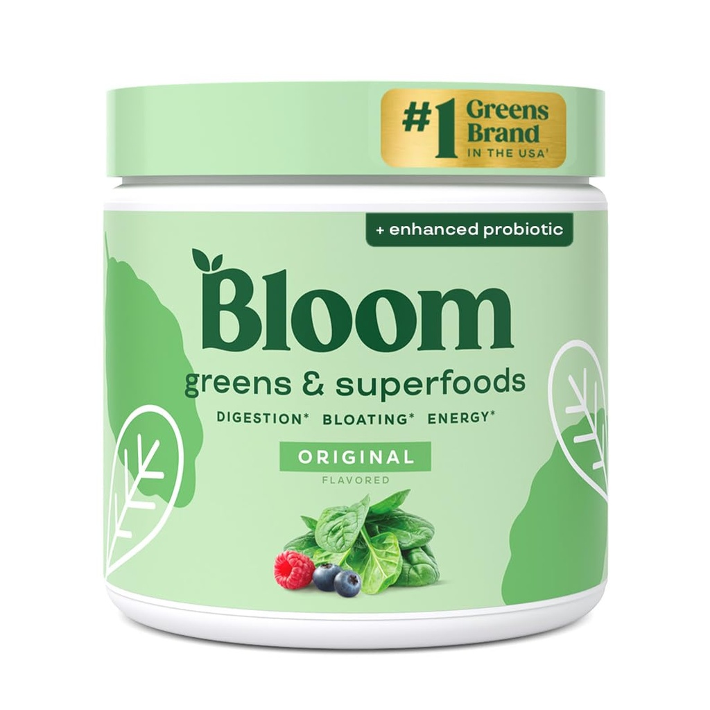 Bloom Nutrition Superfood Green Powder, fordøjelsesenzymer med probiotika og Prebiotika, Gut Health, Bloating Relief for Women, Chlorella, Green Juice Mix med Beet Root Powder, 30 SVG, Original