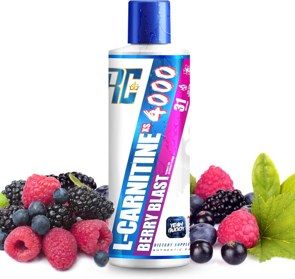 Ronnie Coleman Signature Series L Carnitin XS 4000 Liquid, Stimulant Free, Sukker Free, Zero Carbs, Lean Muscle Strength Support til mænd og kvinder, Aminosyretilskud, Berry Blast Flavor, 16 Oz