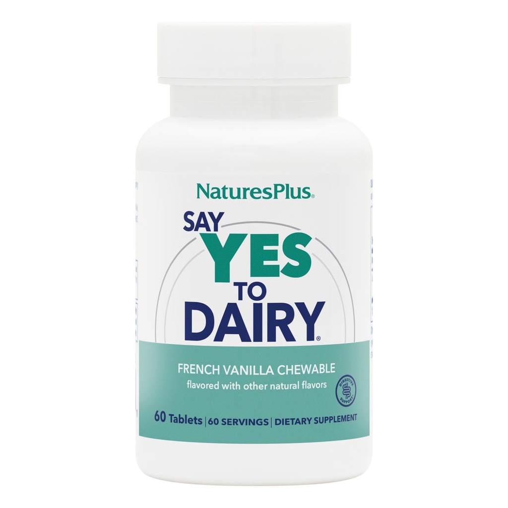 Natures Plus Say Yes to Dairy - 50 tyggetabletter - Natural Lactase Enzyme Supplement, Maksimal styrke fordøjelseshjælp, Lactose Intolerance Relief - Gluten- Free - 50 Servere
