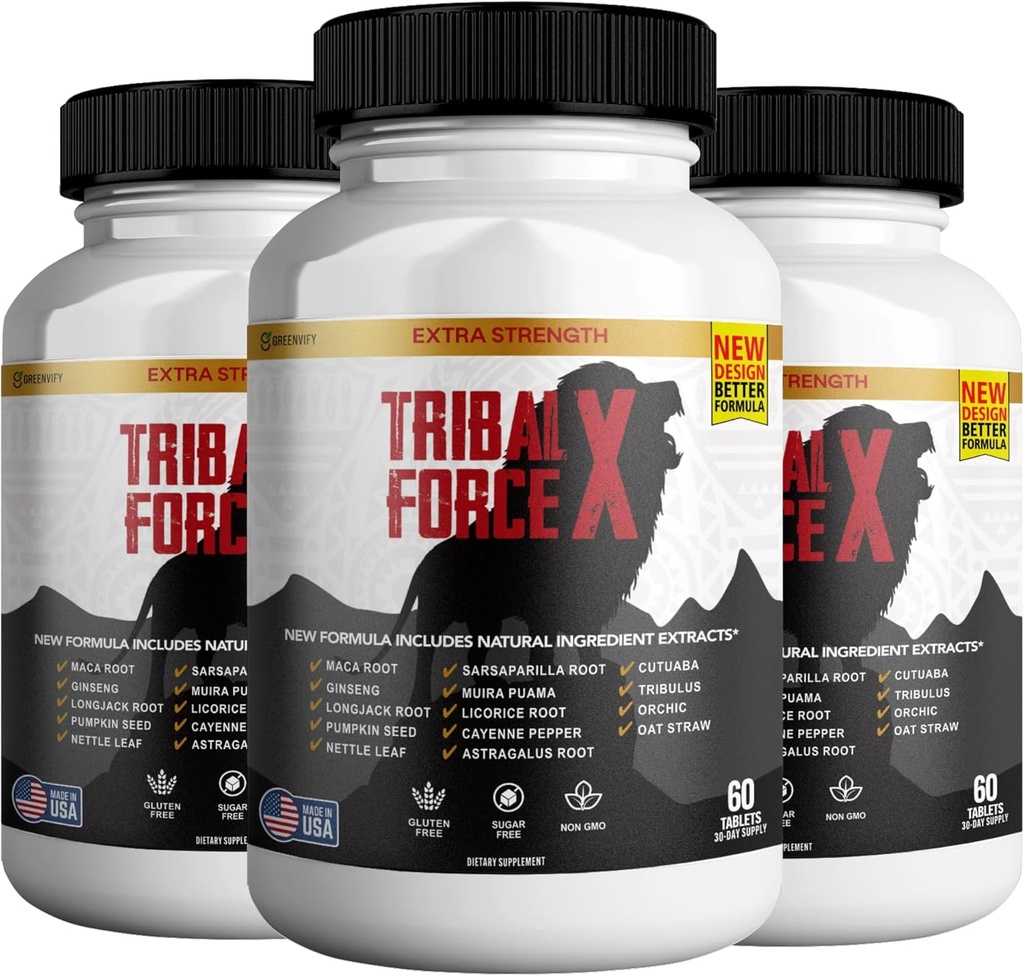 Tribal Force X Extra Strength Natural Supplement, 60 tabletter, Gluten Free, Non- GMO, 30 Day Supply (3)