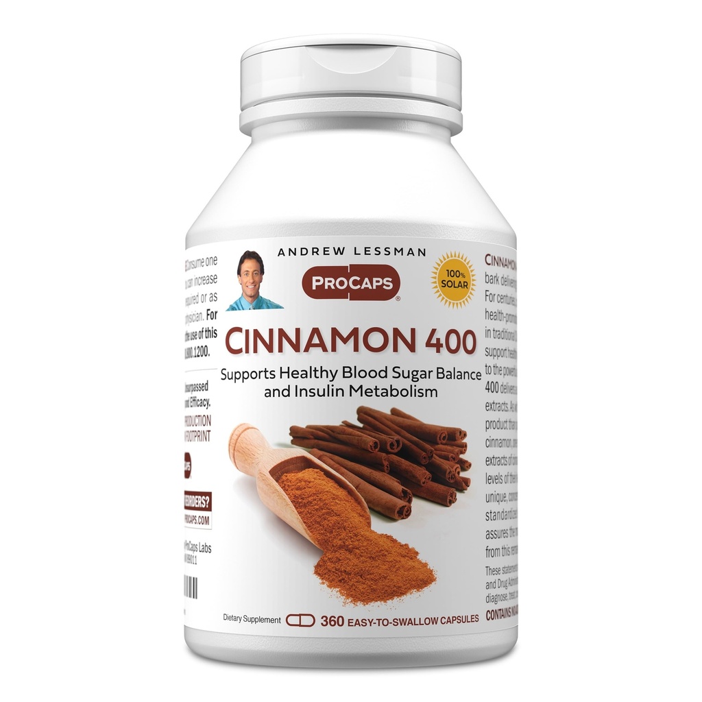 ANDREW LESSMAN Cinnamon 400mg - 360 kapsler - High Potency, Standardized Extract. Ingen tilsætningsstoffer. Lille let at synke kapsler