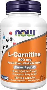 Now Foods Supplements, L- Carnitin 500mg, Pure Form, Aminosyre, Fitness Support *, 180 Veg Kapsler