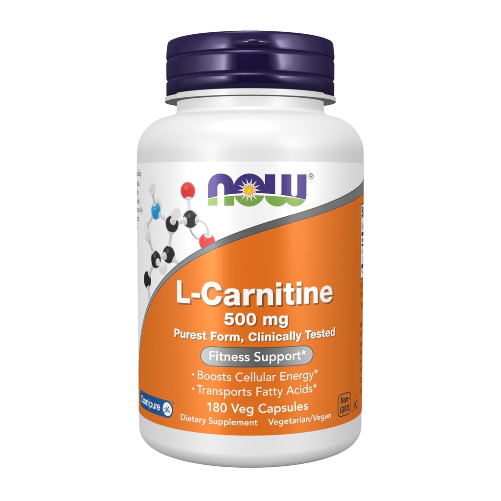Now Foods Supplements, L- Carnitin 500mg, Pure Form, Aminosyre, Fitness Support *, 180 Veg Kapsler