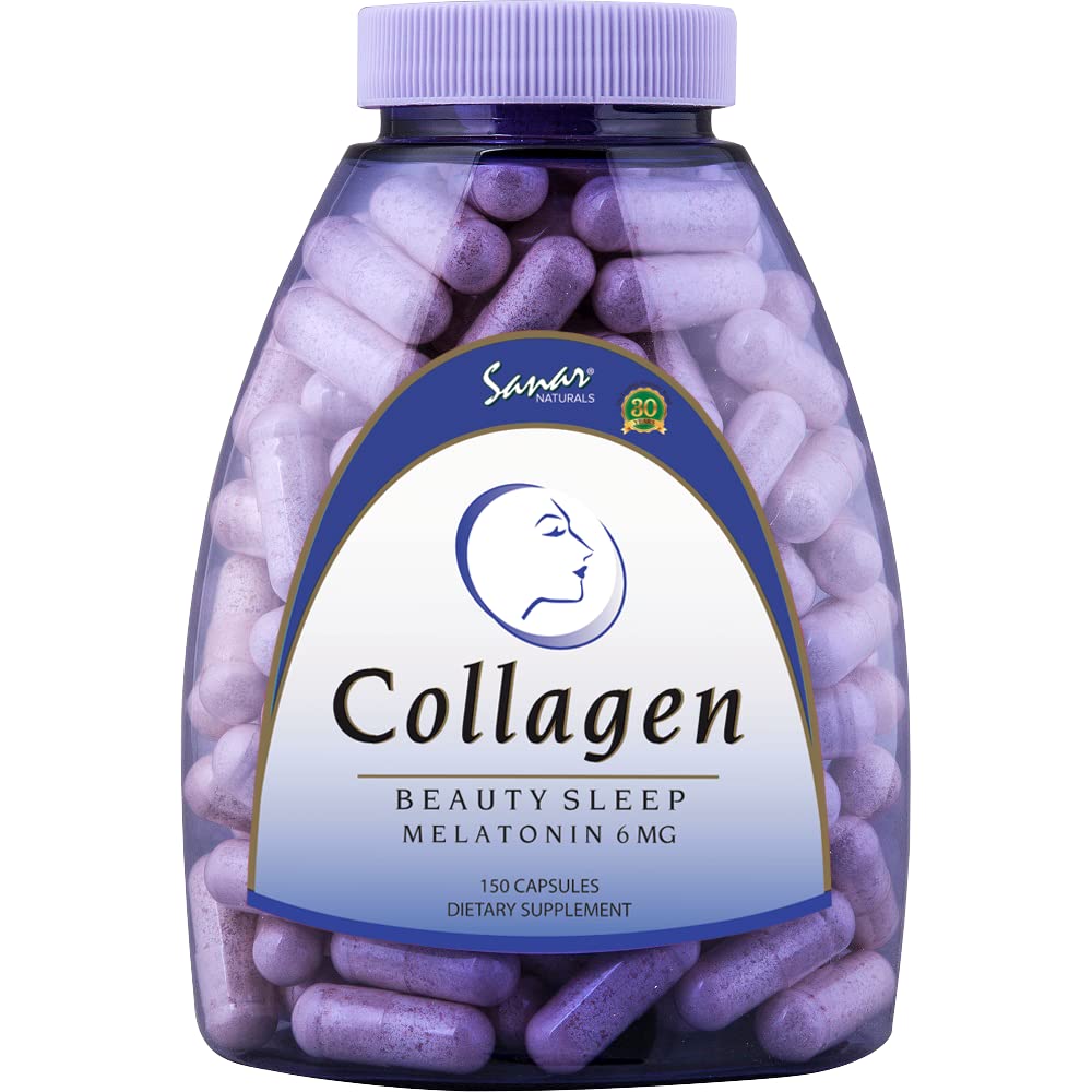 Sanar Naturals Collagen Pills Skønhed søvn med Melatonin 6 mg - Boost hår hud negle Joints - Hydrolyzed Collagen Peptider Supplement, 150 kapsler
