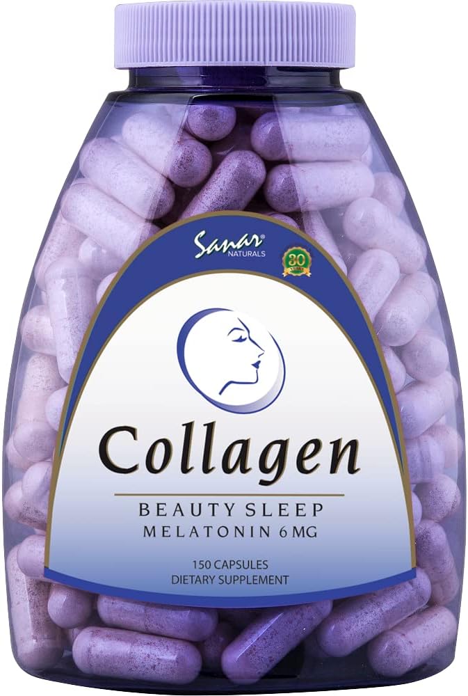 Sanar Naturals Collagen Pills Skønhed søvn med Melatonin 6 mg - Boost hår hud negle Joints - Hydrolyzed Collagen Peptider Supplement, 150 kapsler