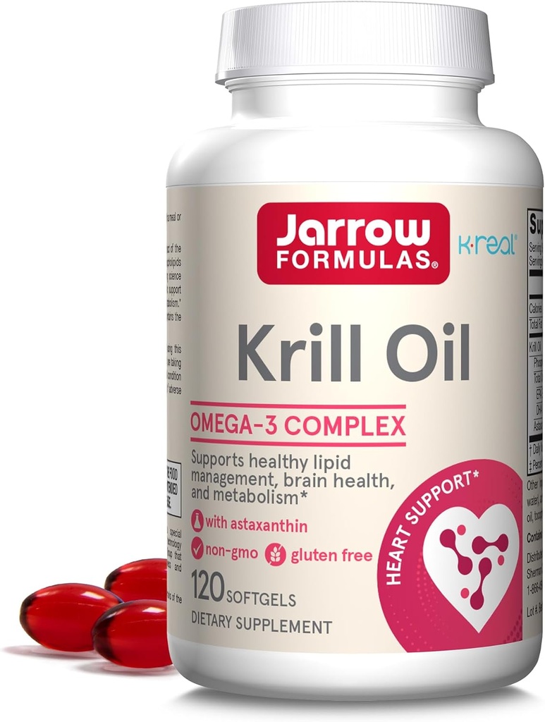 Jarrow Formulas Krill Oil - 120 Softgels - Phospholipid Omega-3 Complex med Astaxanthin - Kan støtte Lipid Management, Brain Function & Metabolisme - 60 Serveringer