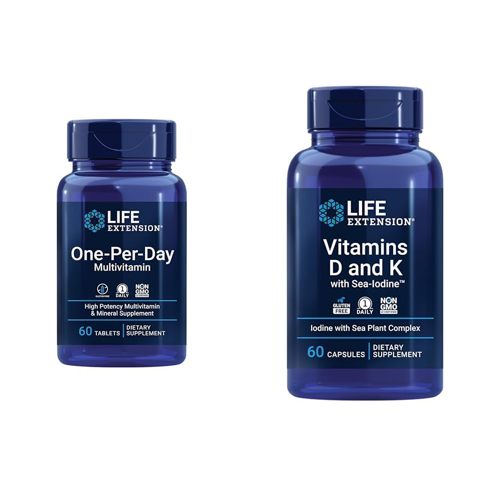 Life Extension One- Per- Day Multivitamin - Pakket med over 25 Vitamin, Mineraler & Plant Ekstrakter & Vitamin D og K med Sea- Jod, Vitamin D3, Vitamin K1 og K2, Jod