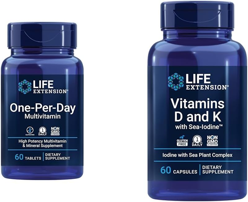 Life Extension One- Per- Day Multivitamin - Pakket med over 25 Vitamin, Mineraler & Plant Ekstrakter & Vitamin D og K med Sea- Jod, Vitamin D3, Vitamin K1 og K2, Jod