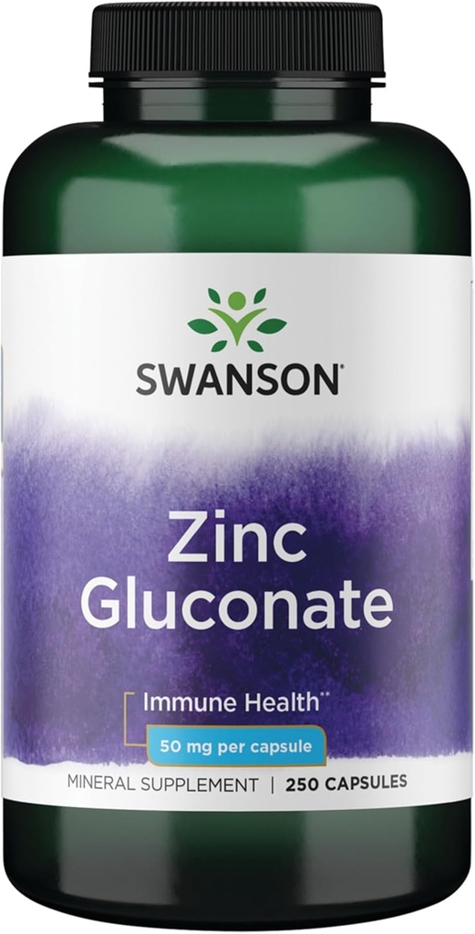 Swanson Zinkgluconat - Mineral supplement Fremme Prostata sundhed, Vision sundhed, & immunforsvar - Gluconat Form for Optimal Absorption - (250 kapsler, 50 mg hver)