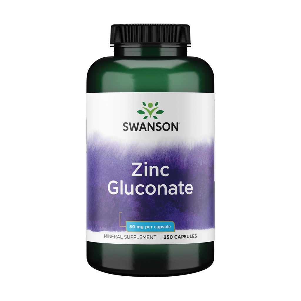 Swanson Zinkgluconat - Mineral supplement Fremme Prostata sundhed, Vision sundhed, & immunforsvar - Gluconat Form for Optimal Absorption - (250 kapsler, 50 mg hver)
