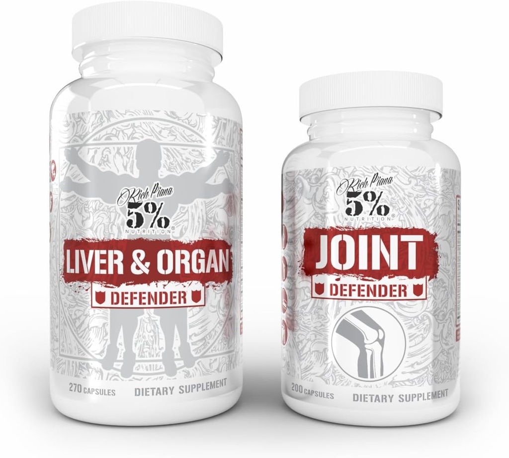 5% Nutrition 2- Stack; Lever og organ Defender med NAC + Joint Defender Meader 124; Lever, Nyre, & Heart Support + Collagen, Glucosamin, Chondroitin, MSM, Hyaluronic Acid, Gurkemeje w / Bioperine