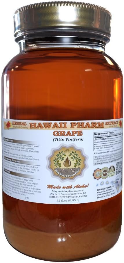 Grape Liquid Extract, Grape (Vitis Vinifera) Seed Tincture Supplement 32 oz Ufiltreret