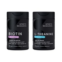 Sports Research Vegan Biotin 10,000mcg med kokos Olie Max Strength Vitamin B7 120 Softgels (4 Måned Supply) og Double Strength L- Theanine Supplement for Focus, Afslapning & Alerness 200mg 60 Tæl