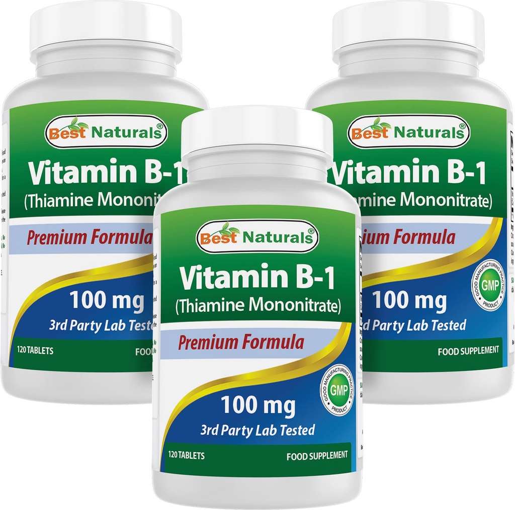 Bedste Naturals vitamin B1 som thiamin mononitrat 100 mg tabletter (120 Tæl (pakning med 3))