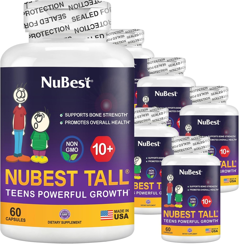 NuBest Tall 10 + Premium Bone Strength Formel, Forstærket Immunitet og Samlet Sundhed for Alder 10 + med Calcium, Vitamin D3, Vitamin K2, og Multivitaminer Budd124; Pack 6