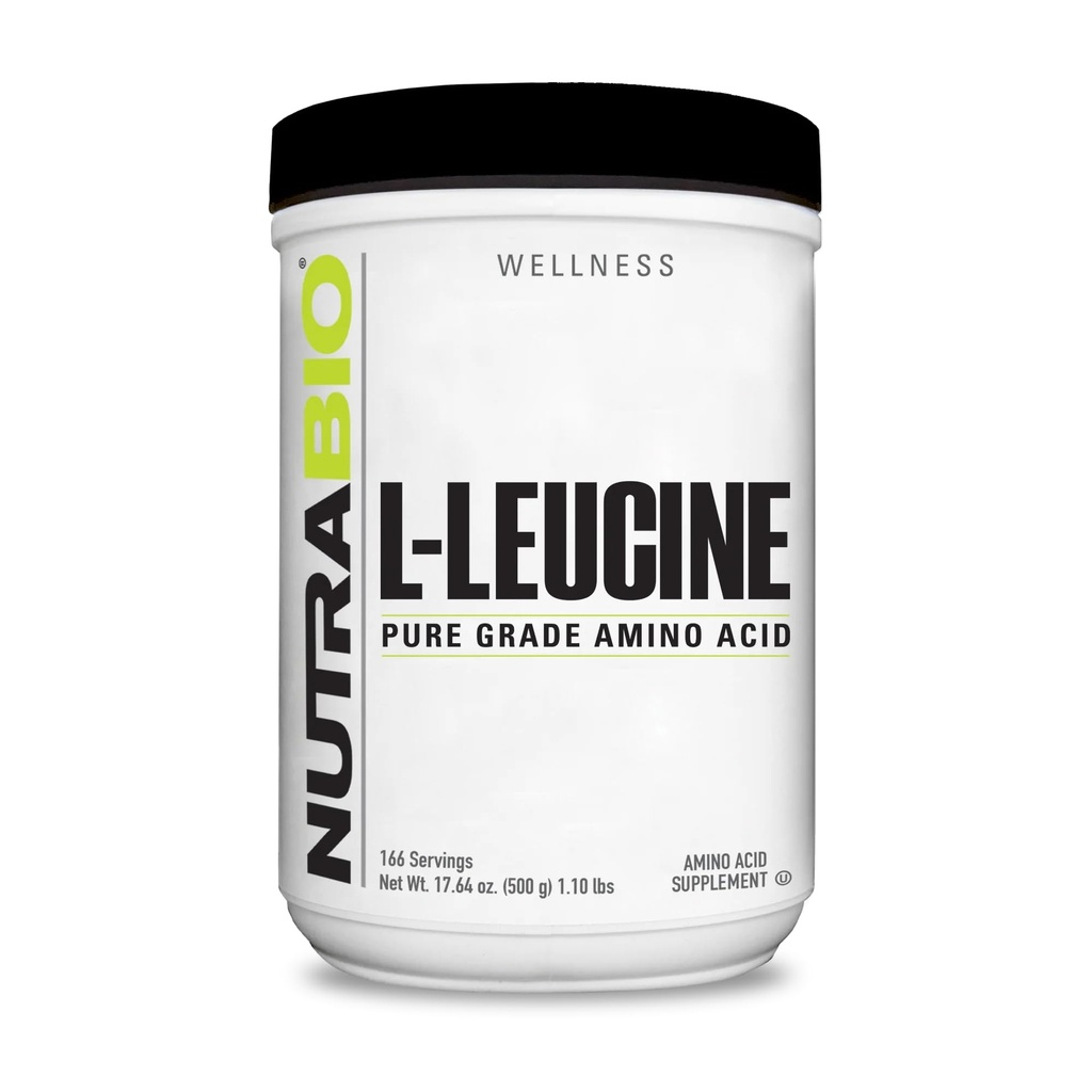 NutraBio 100% Pure L- Leucin - Muscle Recovery and Support - naturligt gæret fri form Aminosyre - Vegan, Non- GMO, Gluten Free - (500 Bedste)