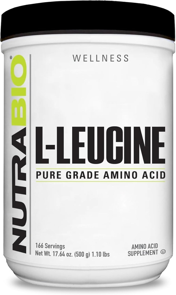 NutraBio 100% Pure L- Leucin - Muscle Recovery and Support - naturligt gæret fri form Aminosyre - Vegan, Non- GMO, Gluten Free - (500 Bedste)