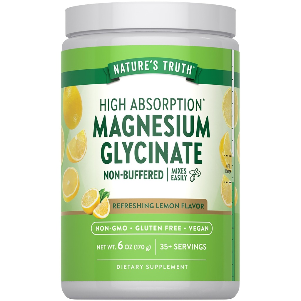 Nature 's Truth Magnesium Glycinate Pulver • 124; 6 oz • 124; Lemon Flavor • 124; Høj Absorption • 124; Vegan, Non- GMO, Gluten Free Supplement