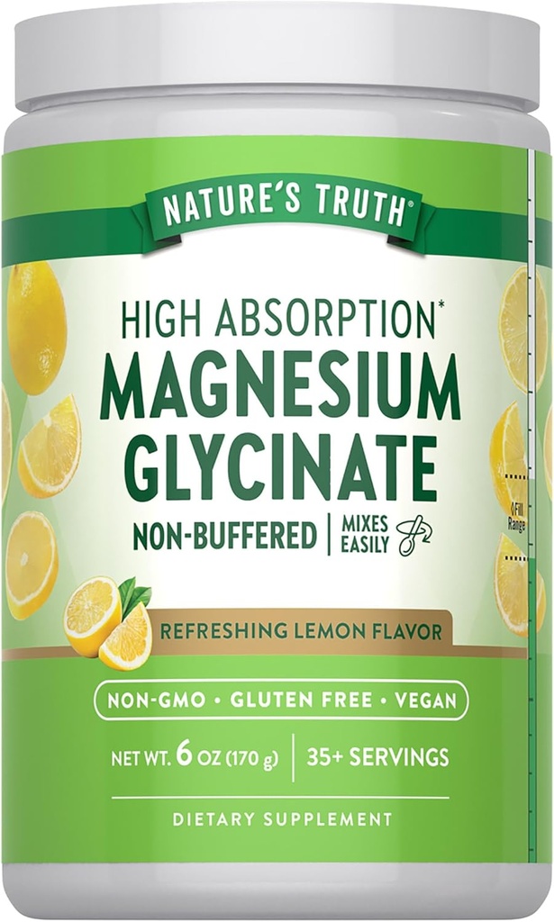 Nature 's Truth Magnesium Glycinate Pulver • 124; 6 oz • 124; Lemon Flavor • 124; Høj Absorption • 124; Vegan, Non- GMO, Gluten Free Supplement
