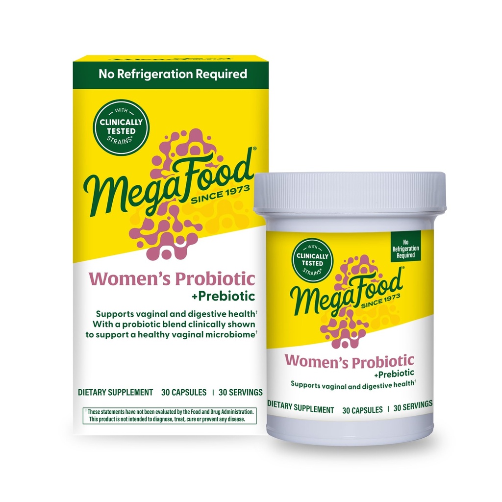 MegaFood Dame Probiotic + Prebiotic - Gluten- Free Prebiotics and Probiotics for Women, Understøtter fordøjelsessundhed & regelmæssighed, vaginal Probiotika for sunde pH-niveauer, Vegetar - 30 kapsler