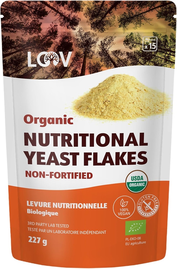 LOOV Organic Non- fæstede Nutritional Gær Flakes - Vegan, Gluten Free, Non- GMO Uberiget Nooch - God kilde til naturlige B- Vitaminer - Ingen tilsat salt eller sukker - Resealable Bag, 8 Ounces (227 Bedste)