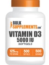 BulkSupplements.com vitamin D3 5000IE Softgels - Cholecalciferol, D3 Supplement, vitamin D 5000 IE - 1 vitamin D3 Softgel (125mcg af D-vitamin) per servering, 500 Count (pakke med 1)