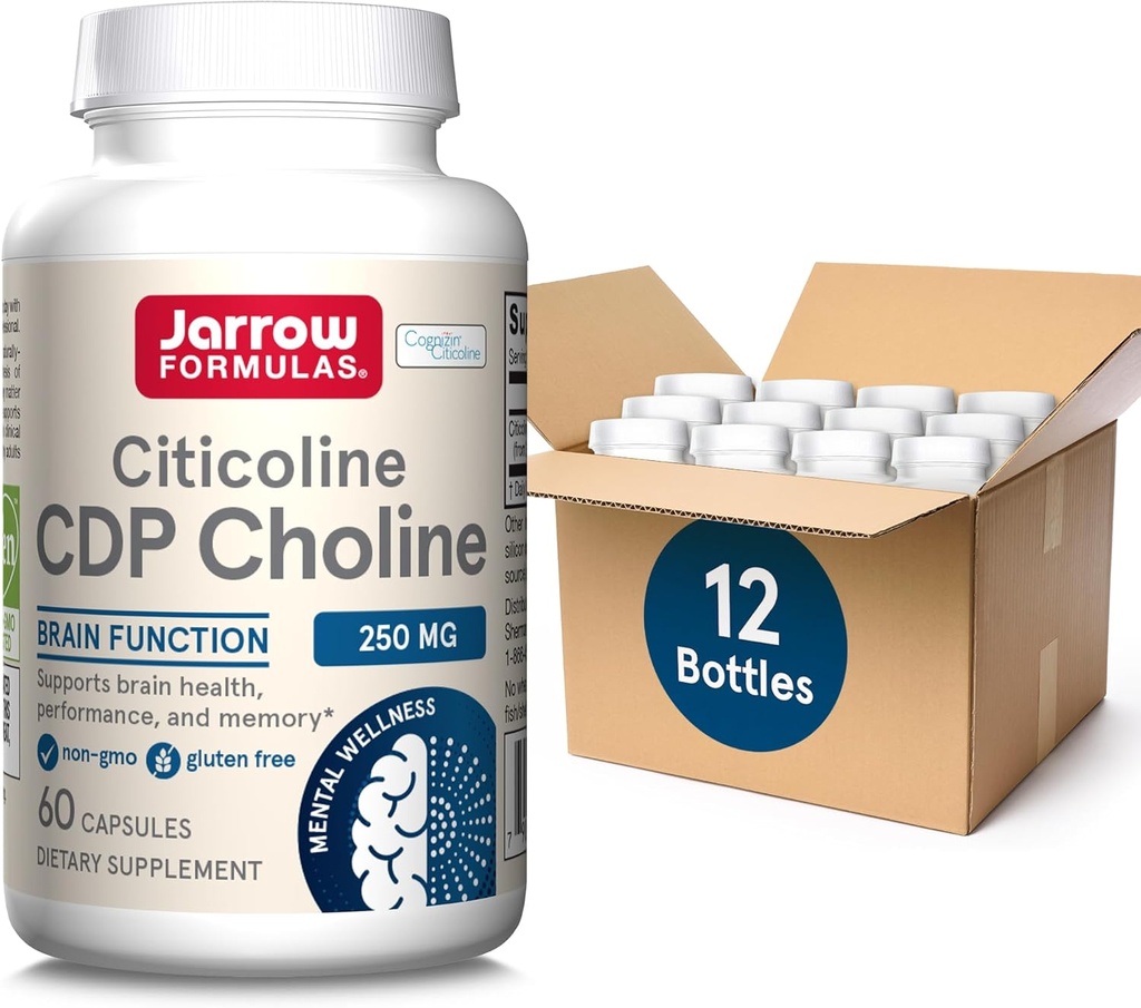 Jarrow Formulas Citicoline CDP Cholin 250 MG, CDP Cholin Supplement understøtter hjerne sundhed, ydeevne og hukommelse, 60 kapsler, op til en 60 dages forsyning (pakke med 12)