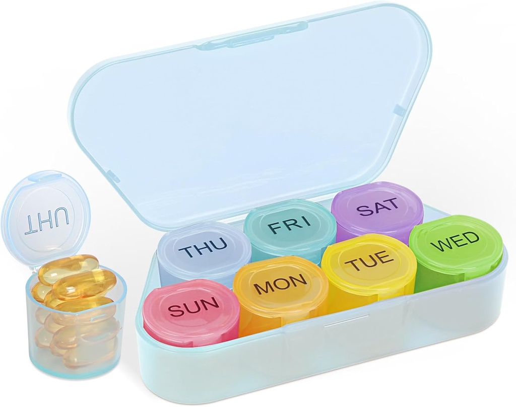 NatureTouch Weekly Pill Organizer, BPA Free Medicine Organizer Rainbow 9 Day Pill Box, Daily Portable Pill Conatainer til piller / Vitamin / Fish Oil / Kosttilskud [mindste version], Blå