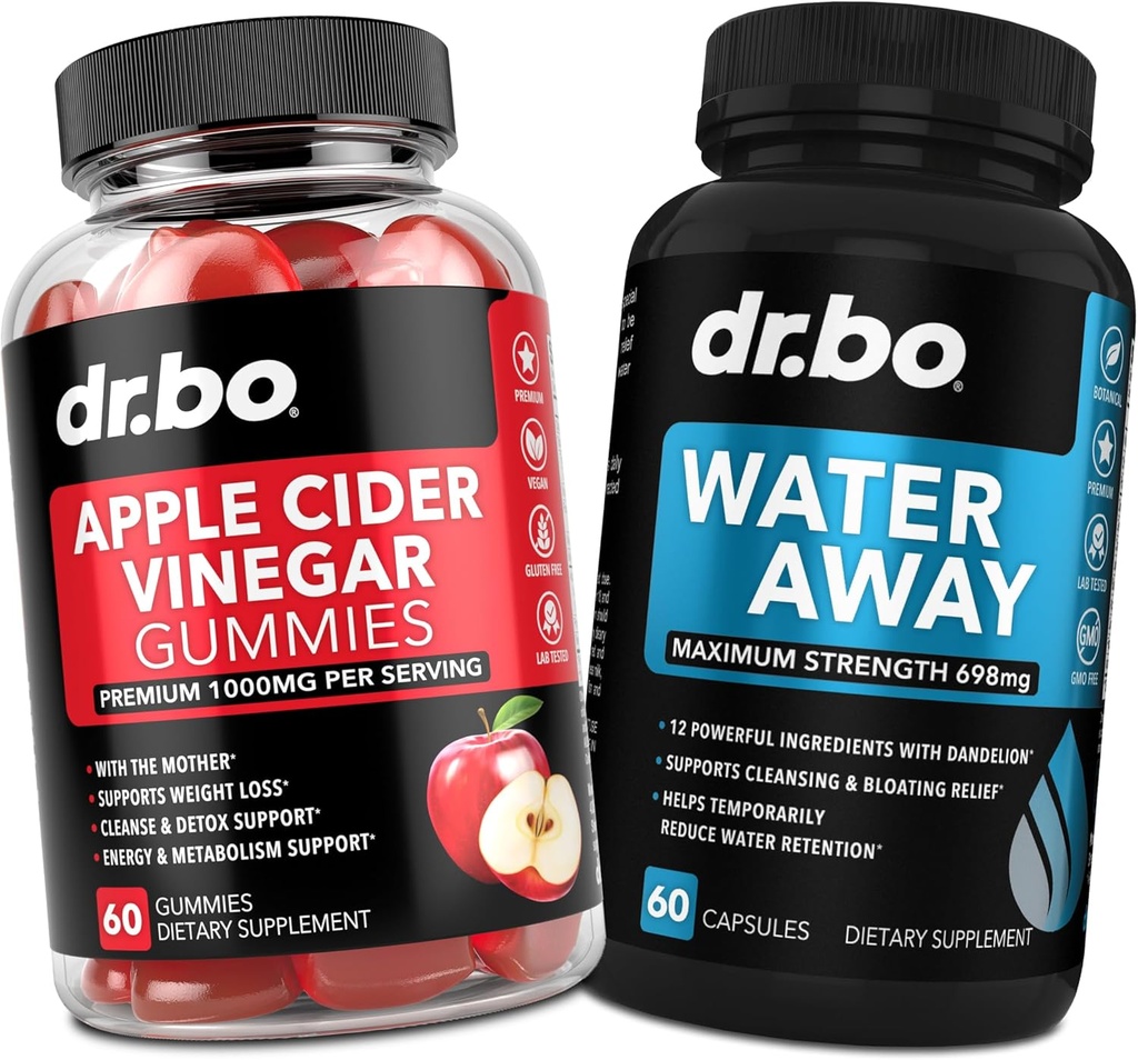 DR. BO ACV Gummies & Water Away Pills - 1000MG Apple Cider Vincious Gummies & Water Retention Diuretics til fordøjelse, Gut Health, Mave Bloating & Ben Hævelse