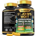 St.John 's Wort Supplement - 8in1 Formel - Kombiner med Ashwagandha, Ginkgo Biloba, Shilajit, Valerian, Holy Basil, Kamille, og Black Pepper - 120 Veganske kapsler til 4 Måneders forsyning