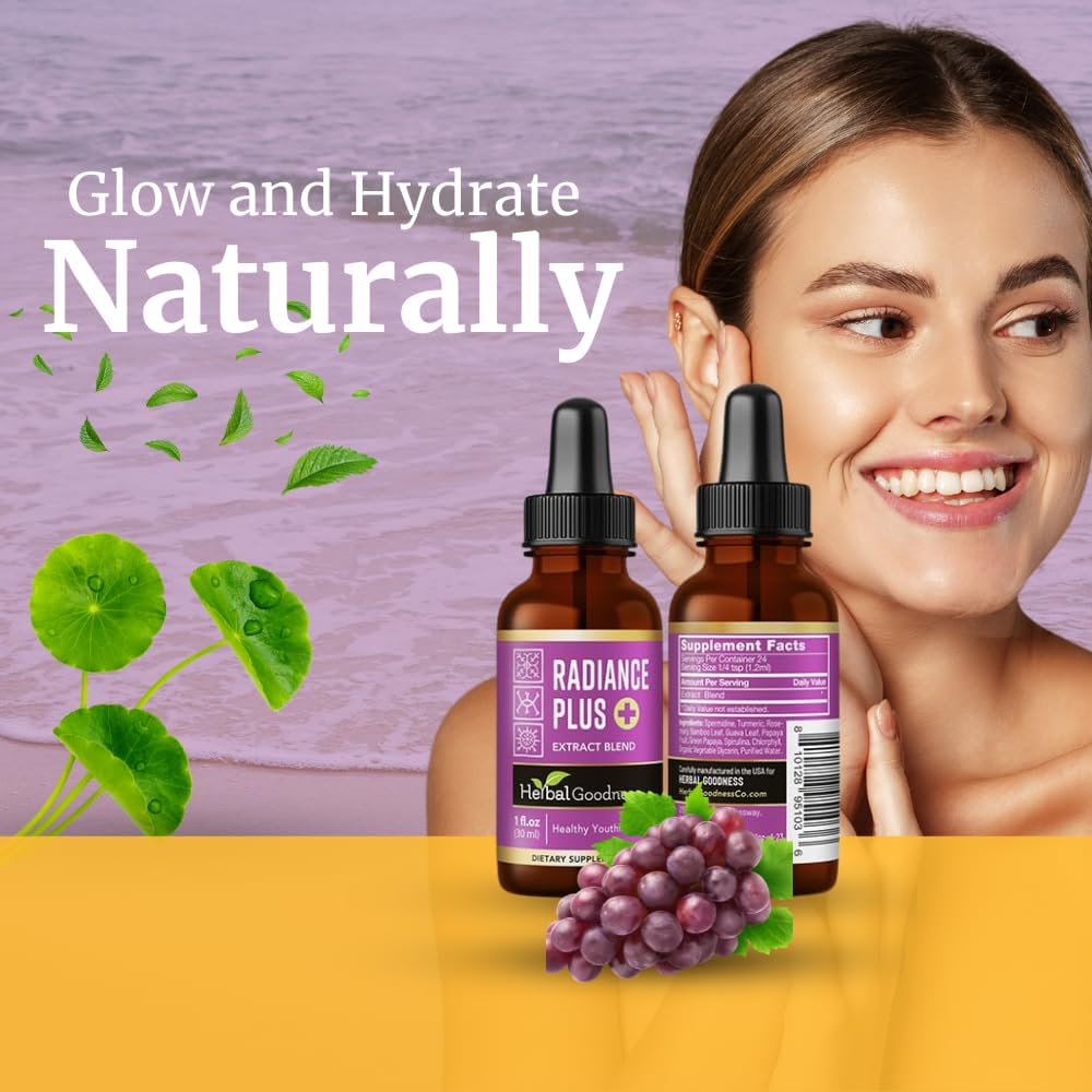 Herbal Goodness Radiance Boost flydende kollagen 1oz - Vital Proteins kollagen peptider, Liposomal Glutathion, hår hud negle Vitamin til kvinder & mænd - Glow- enhancing Collagen flydende formel