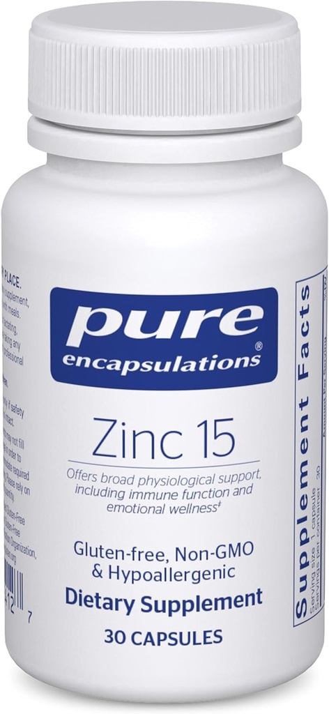 Pure indkapslinger Zink 15 mg - Zink picolinat supplement til immunsystemet støtte, vækst og udvikling - til sår heling - 30 kapsler