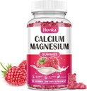 Calcium Magnesium Zinkgummier, Calcium Magnesium 2: 1 forhold med vitamin D3, K2, B6, B12 for ben styrke, muskelfunktion & nerve sundhed, ekstra Absorption Formel, Vegan, Raspberry Flavor 60 gummies