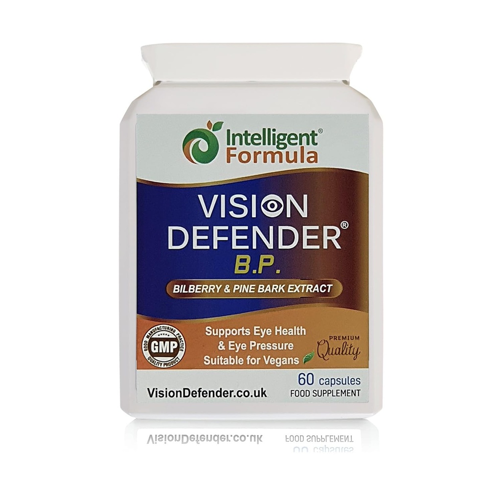Vision Defender BP Eye Supplement: Bilbær og Pine Bark Ekstrakter til øje tryk og øje sundhedsstøtte (60 Veganske kapsler)