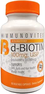 IMMUNOVITES højdosis biotin (som d- Biotin, USP) 100mg (svarende til 100,000mcg) 90 kapsler, højpotens