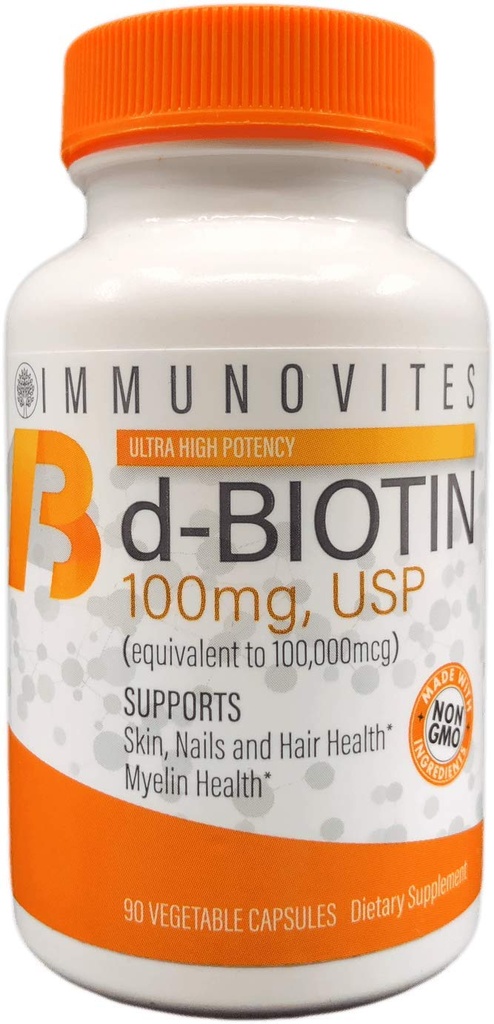 IMMUNOVITES højdosis biotin (som d- Biotin, USP) 100mg (svarende til 100,000mcg) 90 kapsler, højpotens