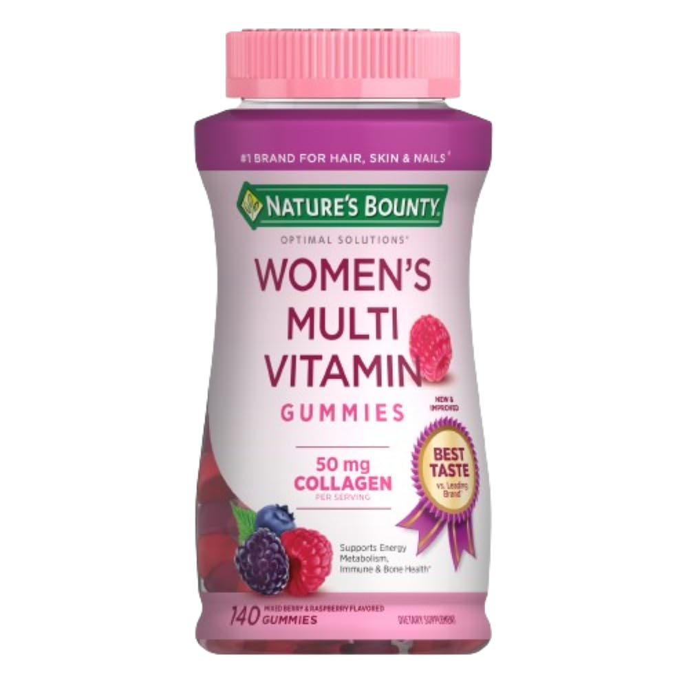 Naturens Bounty Optimal Løsninger, kvinders Multivitamin Gummies for immunforsvar, Cellular Energy Support, Knoglesundhed, Raspberry Flavor, 140 Ct