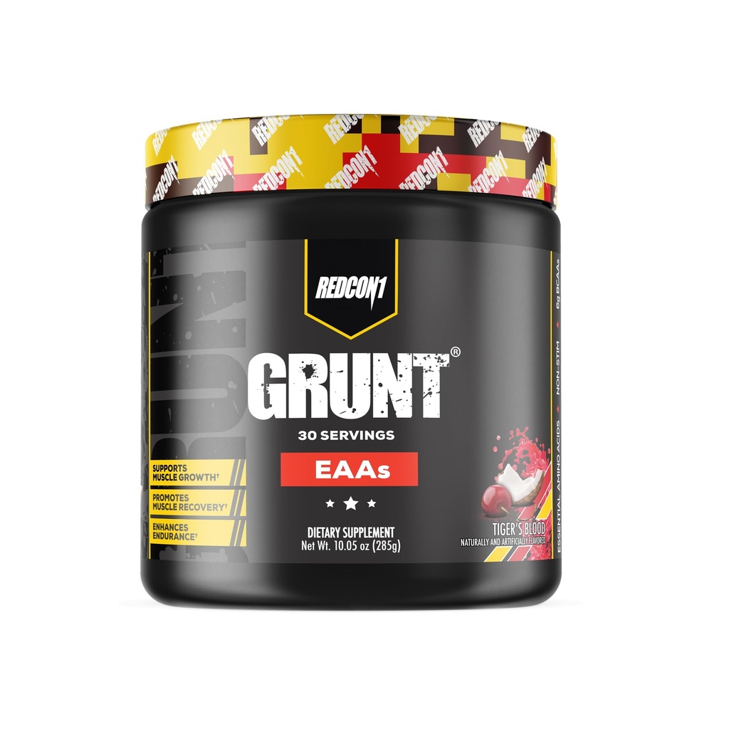 REDCON1 Grunt EAA, Tiger 's Blood - Sugar Free, Keto Friendly Essential Aminosyrer Powder - Post Workout Powder indeholder 9 Aminosyrer til at hjælpe med tog, Recover, Gentag (30 Servere)