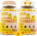 Sugar Free Gurkemeje Curcumin Fyldt Gummy 550mg til voksne, Ingefær & Sort Pepper Budd124; 95% Curcuminoids w / Prebiotic Probiotic & Postbiotic Blend, Support, Immun & fordøjelsessygdomme, Vegan, 2Pack
