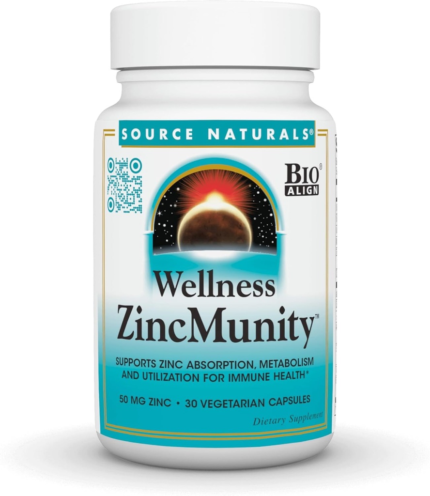 Source Naturals Wellness ZincMunity, Understøtter Zink Absorption, Metabolisme og udnyttelse af immunforsvar *, 50 mg Zink - 30 vegetariske kapsler